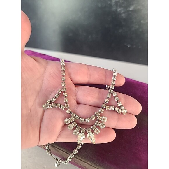 Prong Set Clear Rhinestone Adjustable Choker Necklace, Vintage - Picture 1 of 10